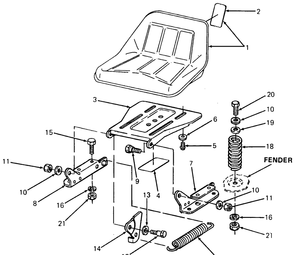 Seat And Support Diagram and Parts List for 1320 147008-207400-130232100-131232F100-139232100 Cub Cadet Lawn Tractor